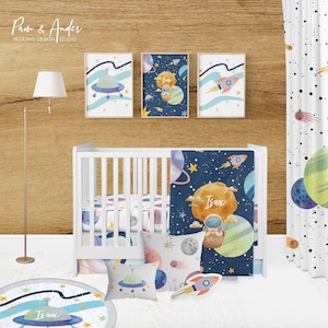 SPACE BABY BEDDING, Baby Boy Nursery Set, Personalized crib sheet, blue, baby bedding, galaxy