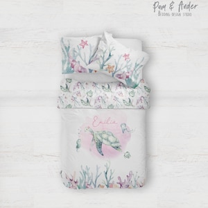 SEA TURTLE BEDDING set, ocean nuersery, girl bedding, ocean girl bedding, baby animals, personalized bedding