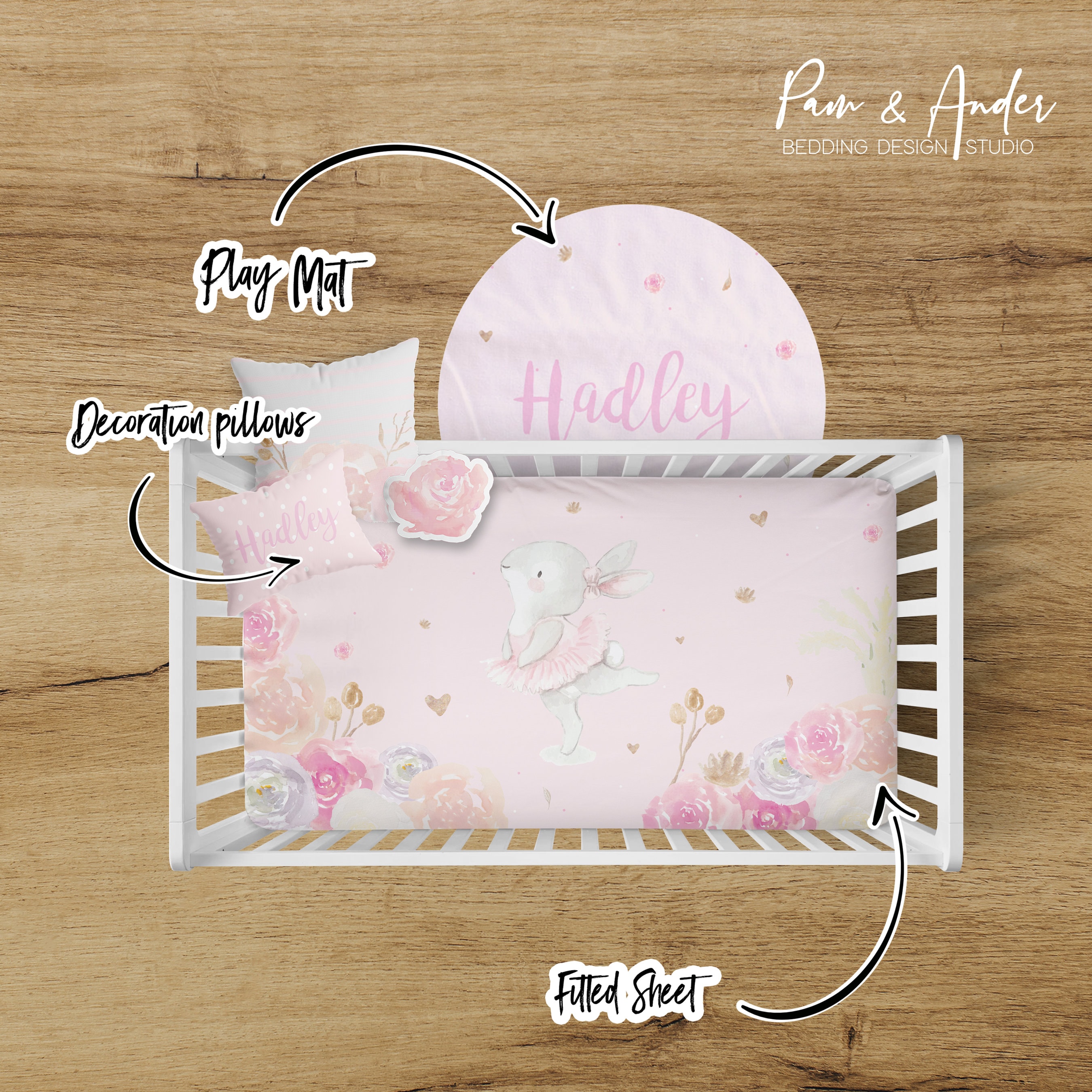 BALLERINA CRIB BEDDING, Ballerina Nursery, Bunny Baby Bedding