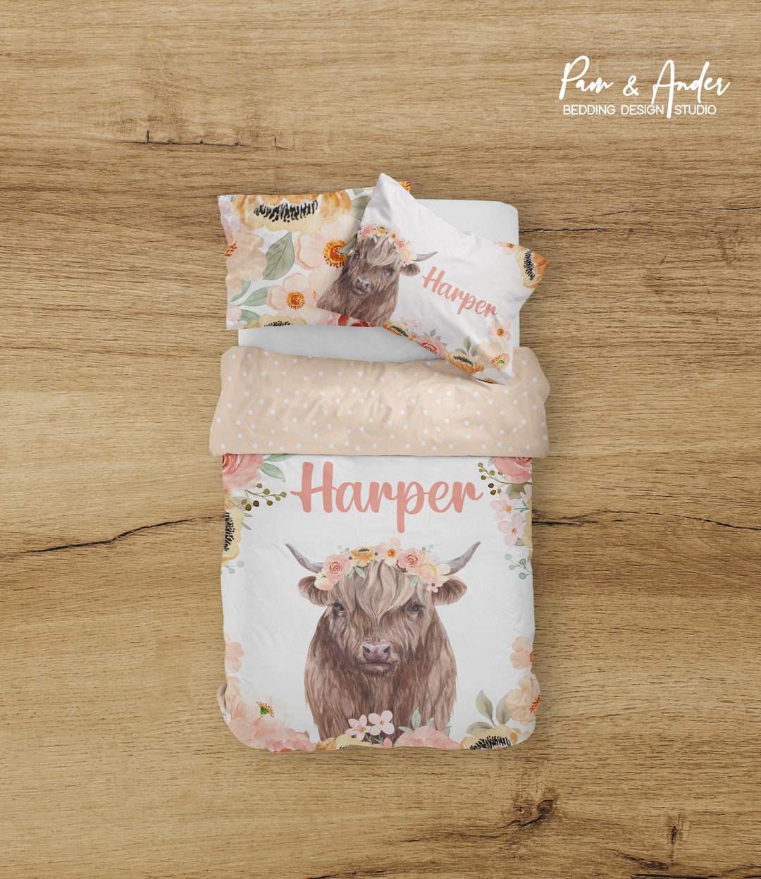 Baby Girl Bedding Set, Highland Cow Bedding, Farmhouse Bedding Set