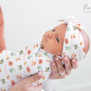 Conjunto de pañales para bebé niña con diseño de ciervos y flores, accesorios florales para bebé, pañales personalizados con nombre para bebé, diadema para niña, regalo para baby shower
