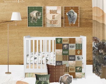 Boy crib bedding set, buffalo baby blanket, personalized crib sheet, western nursery, bison baby bedding, baby bedding