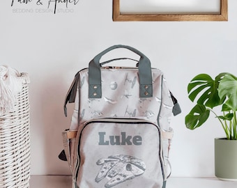 STAR WARS THEMED Diaper Backpack for Parents, Baby Shower Gift, Spaceships Diaper backpack, Gray Diaper Bag, Baby Boy Star Wars Diaper Bag