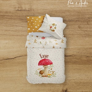 MUSHROOM BEDDING SET, Mushroom bedding, Neutral bedding, baby mushroom, personalized bedding