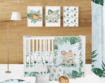 SAFARI CRIB BEDDING set, safari nursery jungle baby bedding, baby boy bedding crib, baby animals, baby bedding