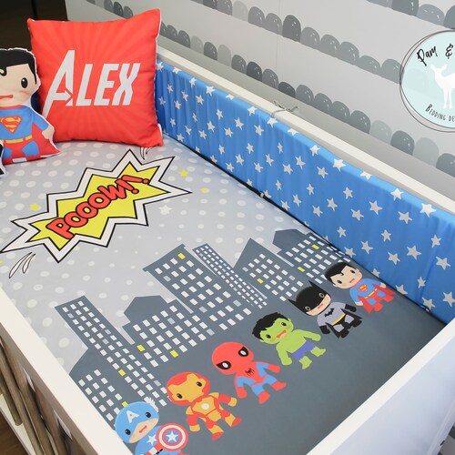 SUPERHERO Customized Crib Bedding Set FREE Customized Design Etsy
