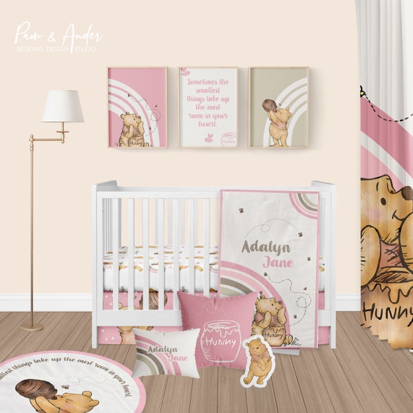 Winnie the Pooh Crib Bedding Set, Girl Crib Bedding, Winnie the Pooh Nursery, Pooh Crib Bedding Set, Personalized Pooh blanket