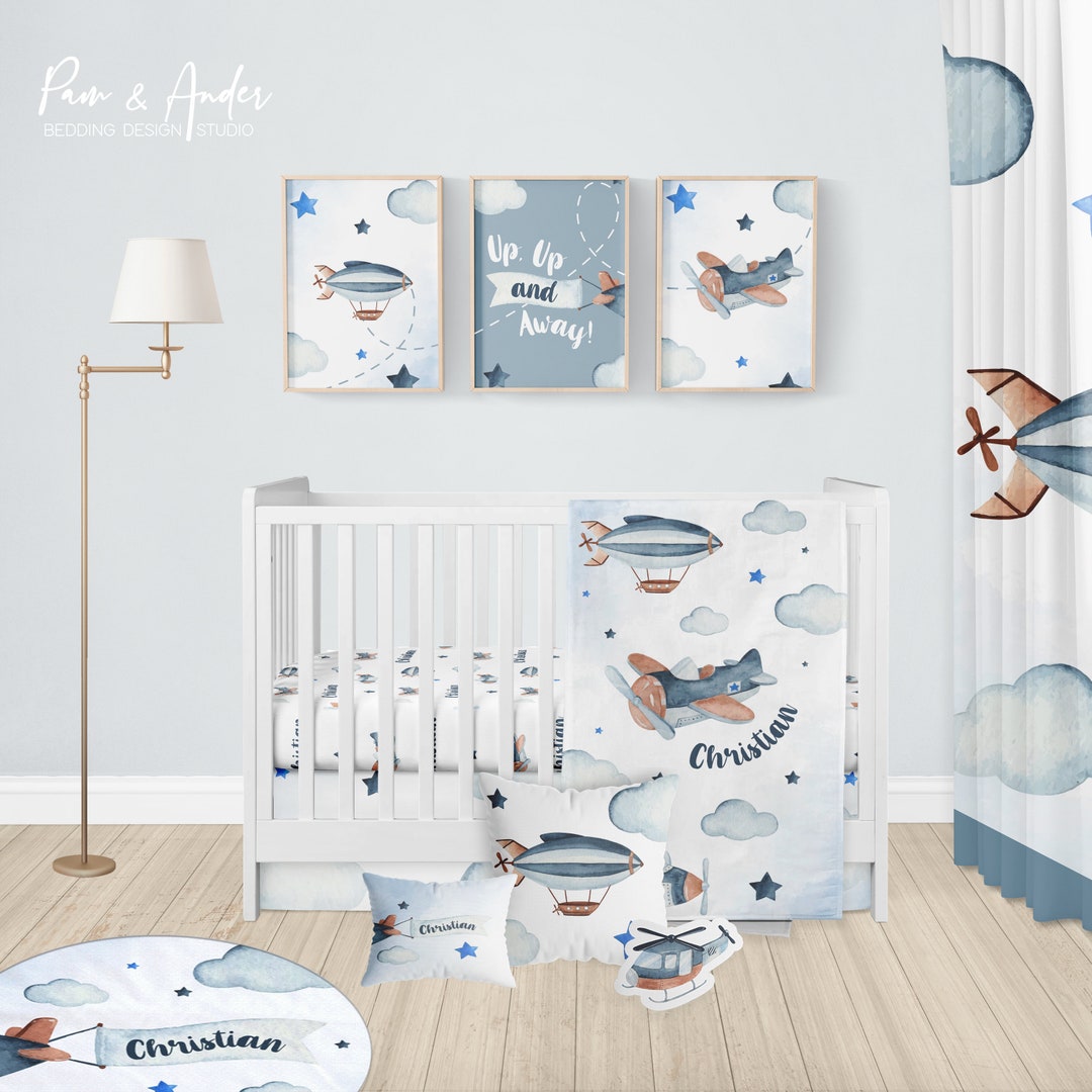 AIRPLANE CRIB Bedding Set, Baby Boy Crib Bedding, Airplane Nursery