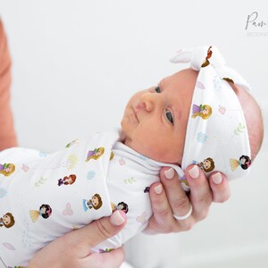 FLORAL PRINCESS Baby Girl Swaddle Set, Accesorios para bebés princesa, Swaddle personalizado con nombre de bebé, Diadema para niña