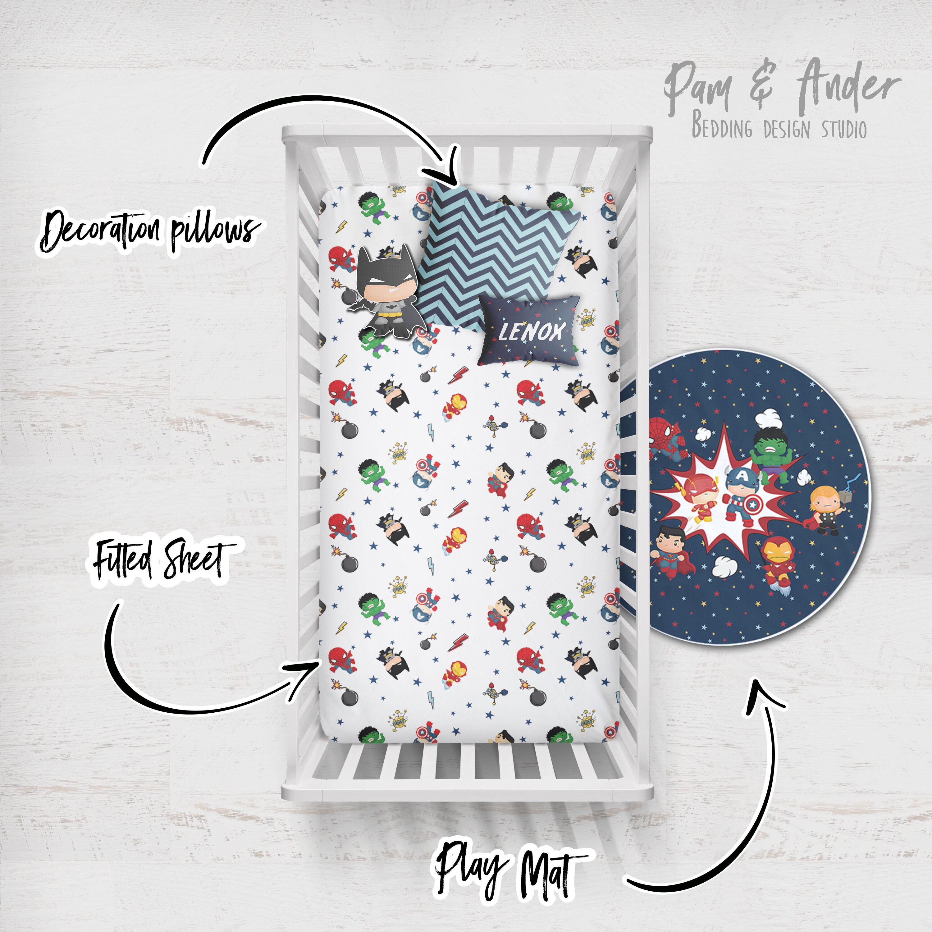 SUPERHEROES MIX Customized Crib Set Superheroes Boy Bedding Etsy