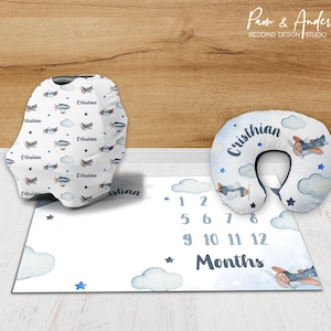 Conjunto de accesorios para niño de avión, Accesorios para bebé niño, Guardería de avión, Conjunto de cuna para niño, Manta de bebé de avión