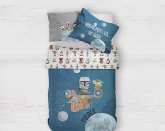 BABY YODA, Customized bed set, personalized gift, boy  bedding set, mandalorian set, toddlers bedding, personalized bedding