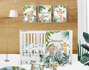 SAFARI BABY BEDDING set, safari nursery, animal baby bedding, personalized crib set, baby bedding