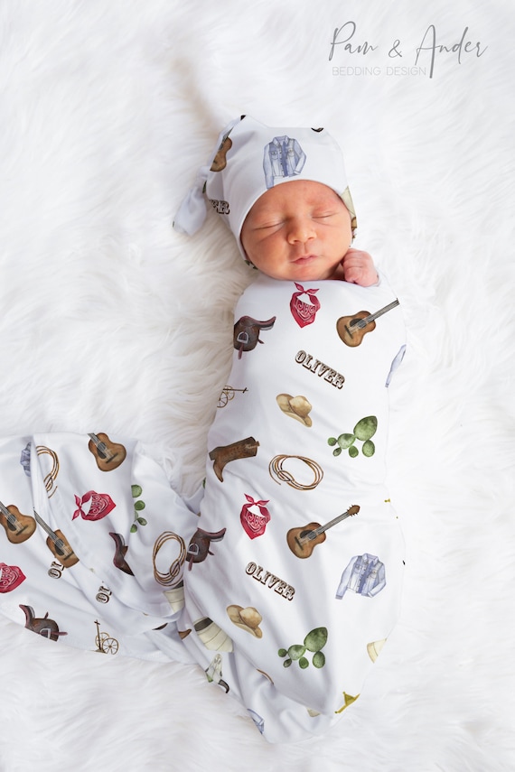 COWBOY Baby Boy Swaddle Set, Western Baby Accesories, Personalized