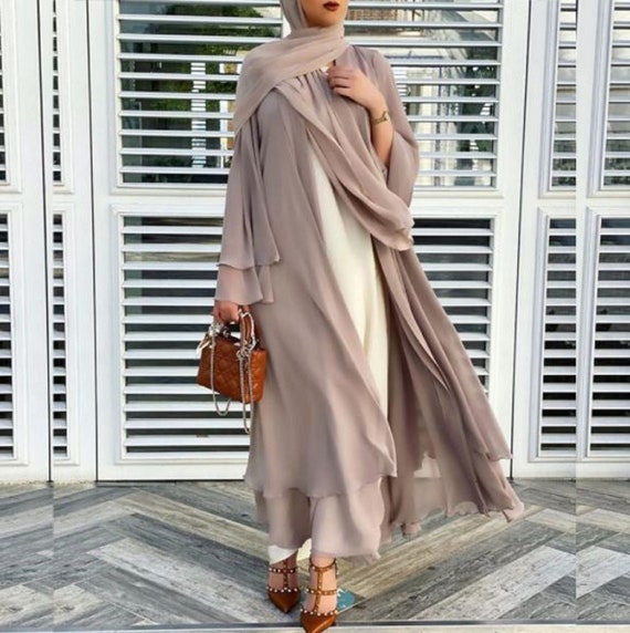 Chiffon open abaya clearance