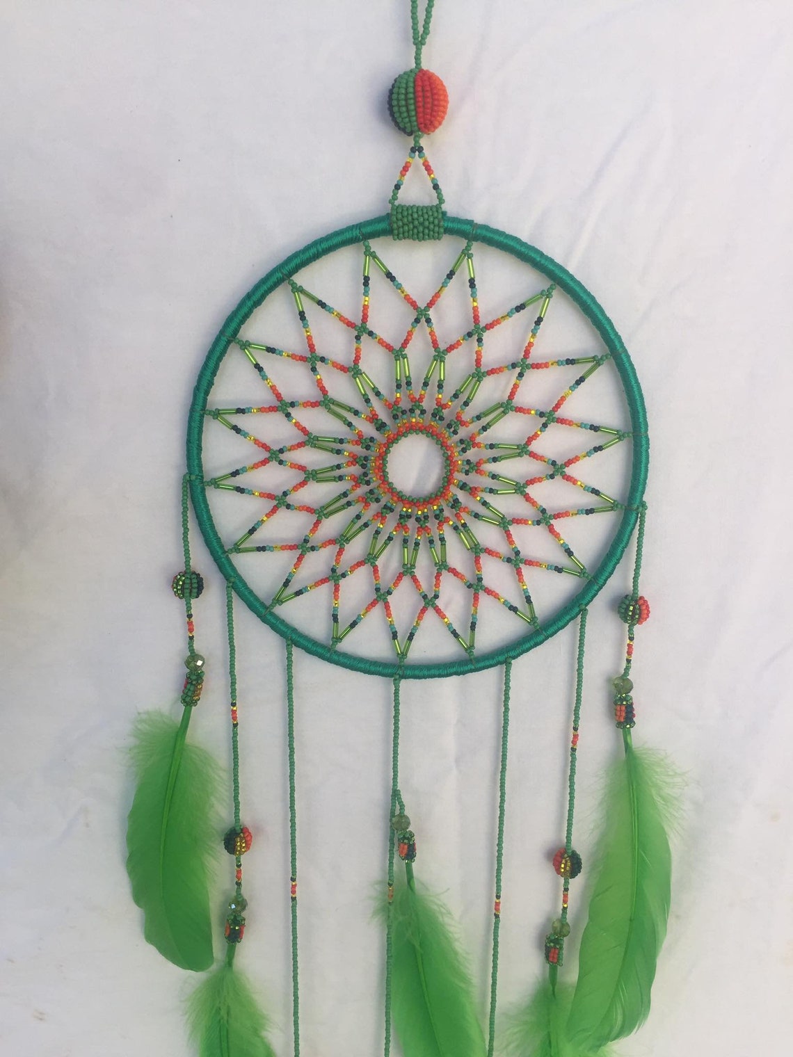 Large Native Mayan Green Beaded Dream Catcher Etsy