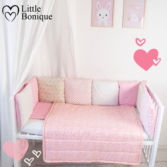 pink and gold crib bedding