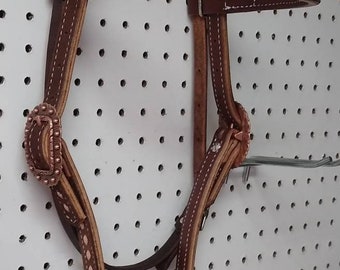 3/4" Brown Roughout Browband Headstall with Buckstitch