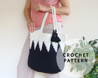 Crochet Tote Bag Pattern, Geometric Shopper with Tassels (PDF Pattern)