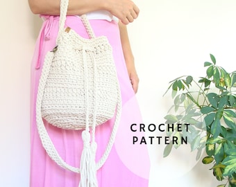 Crochet bucket bag pattern, crossbody bag pattern, crochet drawstring bag pattern, Crochet Sack Bag