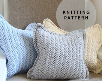 Chunky knit pillow pattern, knit pillow cover pattern, knitted cushion cover pattern, knitting pattern