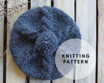 Cable Knit Beret Hat Pattern with Pompom (PDF Instruction)