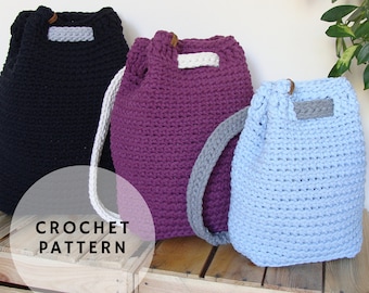 Crochet backpack pattern, drawstring backpack pattern, convertible backpack crochet pattern, easy crochet bag pattern
