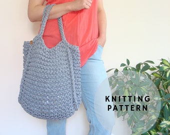 Knit bag pattern, tote bag knitting pattern, easy knit pattern, market bag pattern