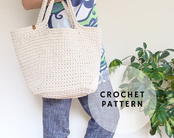 Beach bag pattern, crochet bag pattern, basket tote bag pattern, easy crochet pattern, crochet shoulder purse
