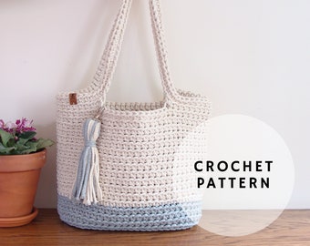 Crochet bag pattern, tote bag pattern, easy crochet pattern, crochet shoulder purse with tassel