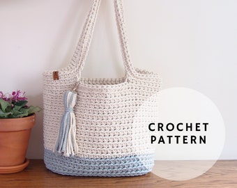 Crochet bag pattern, tote bag pattern, easy crochet pattern, crochet shoulder purse with tassel