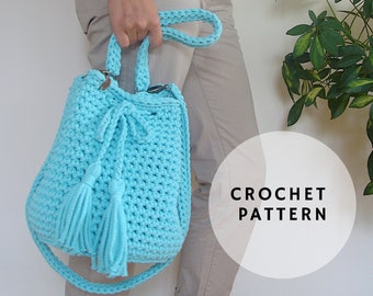 Gehäkelte Boho Bucket Bag Pattern, einfache Umhängetasche (PDF-Muster)
