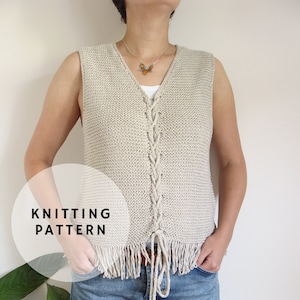Knit top pattern, Fringe Vest knitting pattern, sleeveless knitted top pattern, tied slipover pattern, sweater vest knit pattern