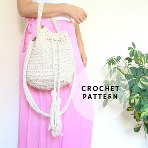 Crochet bucket bag pattern, crossbody bag pattern, crochet drawstring bag pattern, Crochet Sack Bag
