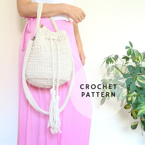 Crochet bucket bag pattern, crossbody bag pattern, crochet drawstring bag pattern, Crochet Sack Bag