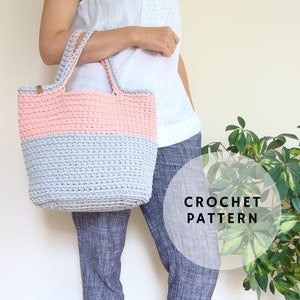 Small crochet bag pattern, basket tote bag pattern, easy crochet pattern, beach bag pattern, color block crochet purse