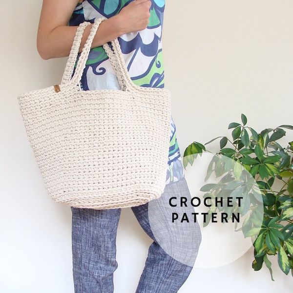 Beach bag pattern, crochet bag pattern, basket tote bag pattern, easy crochet pattern, crochet shoulder purse