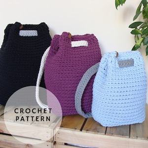 Modello per zaino all&#39;uncinetto, modello per zaino con coulisse, modello per zaino convertibile all&#39;uncinetto, modello per borsa all&#39;uncinetto facile