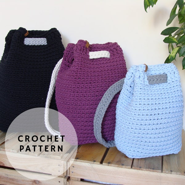 Crochet backpack pattern, drawstring backpack pattern, convertible backpack crochet pattern, easy crochet bag pattern