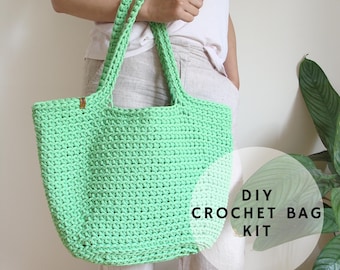 DIY Crochet Bag Kit – Basket Bag pattern, easy crochet purse kit, handmade shoulder bag craft gift for her