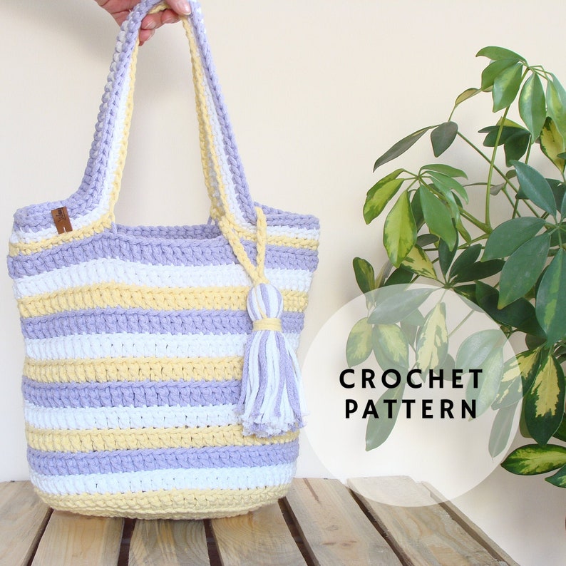 Crochet bag pattern bucket tote with tassel easy crochet | Etsy