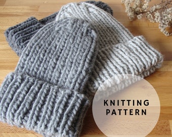 Ribbed Beanie Knitting Pattern, Chunky Knit, Newborn to Adult Sizes (PDF Pattern)