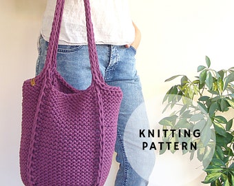 Knitting pattern, large knit tote bag pattern, reversible big market bag pattern, pdf instruction for knit bag