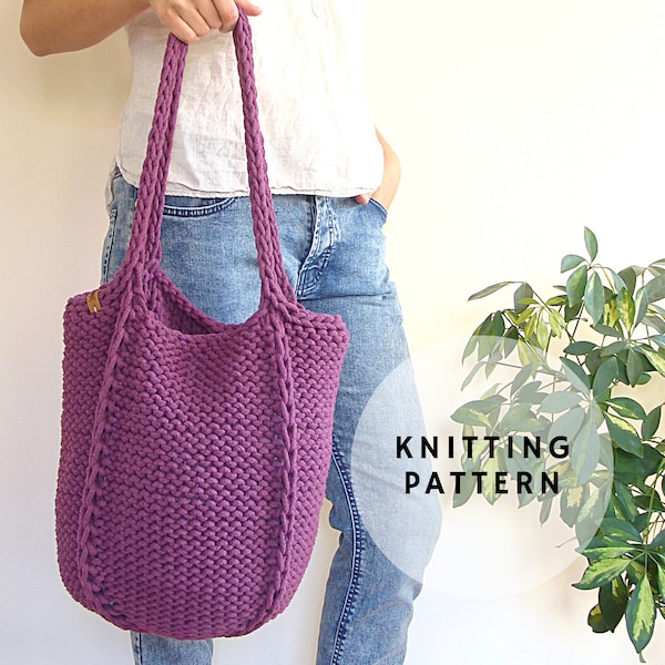 Knitting pattern, large knit tote bag pattern, reversible big market bag pattern, pdf instruction for knit bag