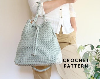 Drawstring bucket purse pattern, crossbody bag pattern, crochet handbag, sack bag crochet pattern