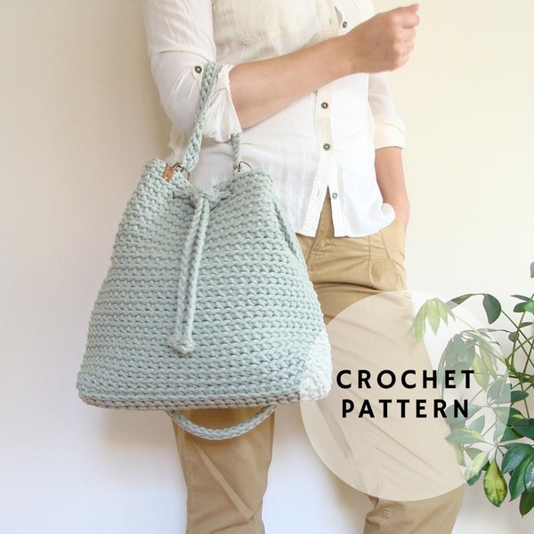 Drawstring bucket purse pattern, crossbody bag pattern, crochet handbag, sack bag crochet pattern