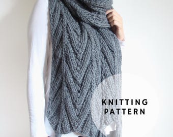 Chunky Knit Chevron Scarf Pattern with Tassels (PDF Pattern)
