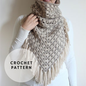 Crochet Triangular Cowl Pattern, Fringe Hooded Scarf (PDF Pattern)