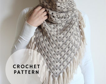 Crochet Triangular Cowl Pattern, Fringe Hooded Scarf (PDF Pattern)