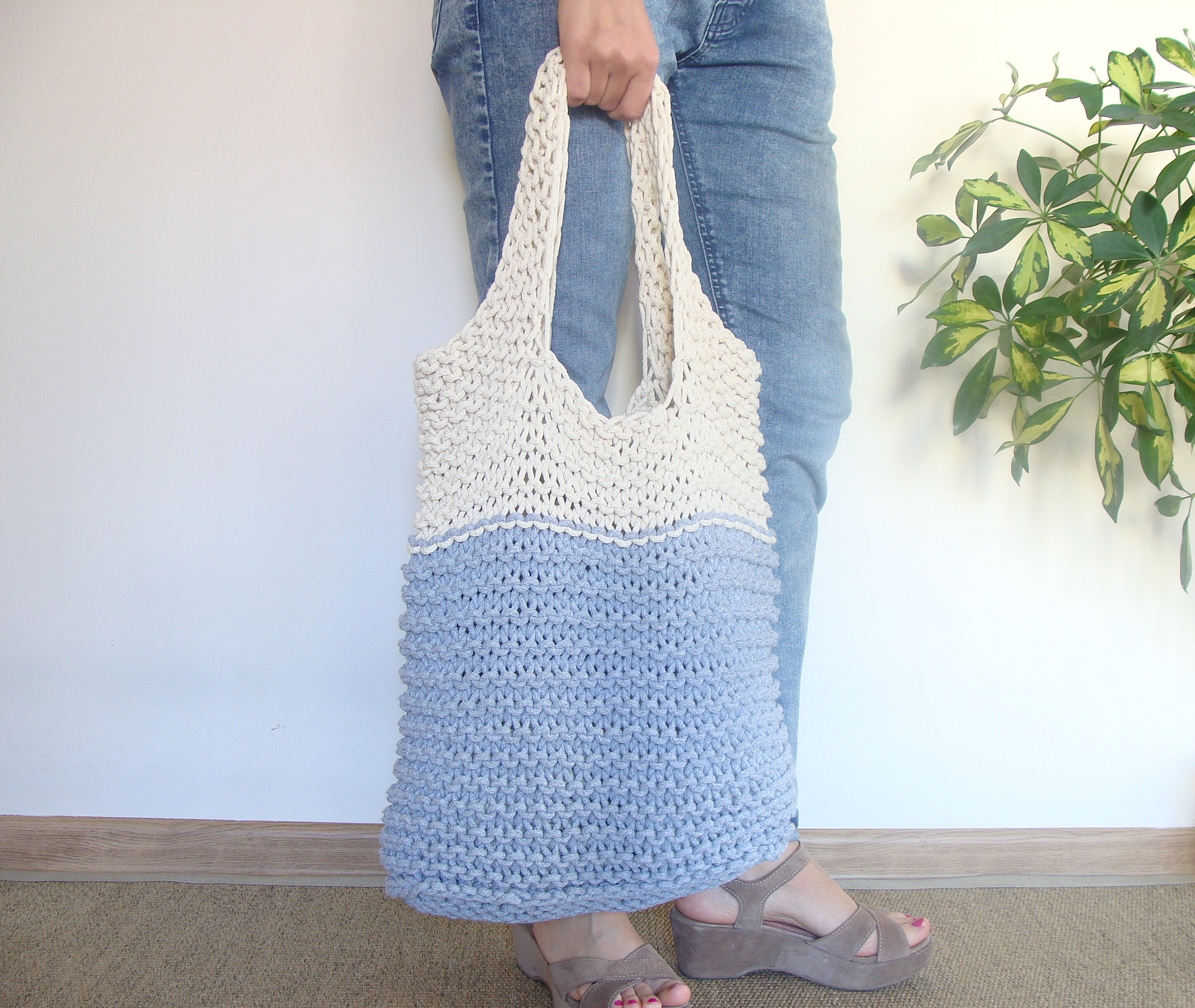 Knit Bag Pattern, Knitted Slouchy Bag Pattern, Beginner